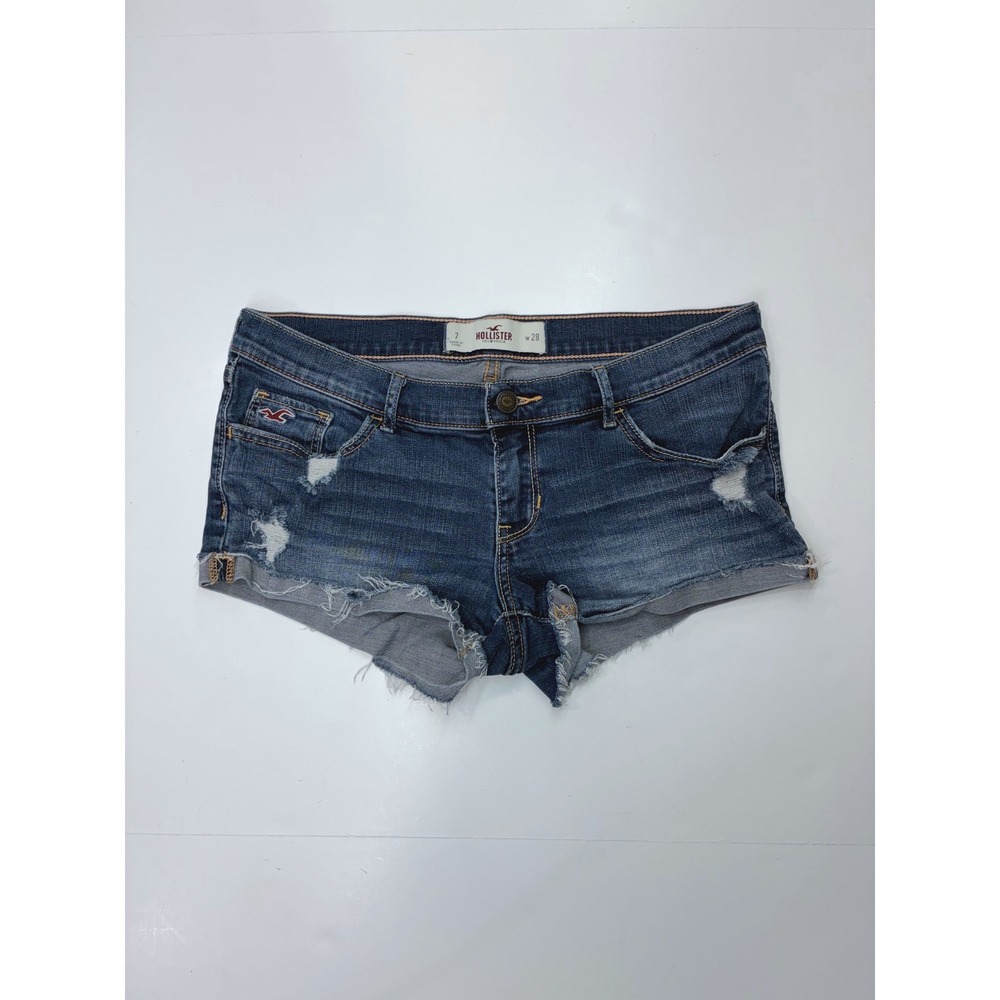 Sold Hollister Womens Distressed Low Rise Denim Shorts Dark Wash Size